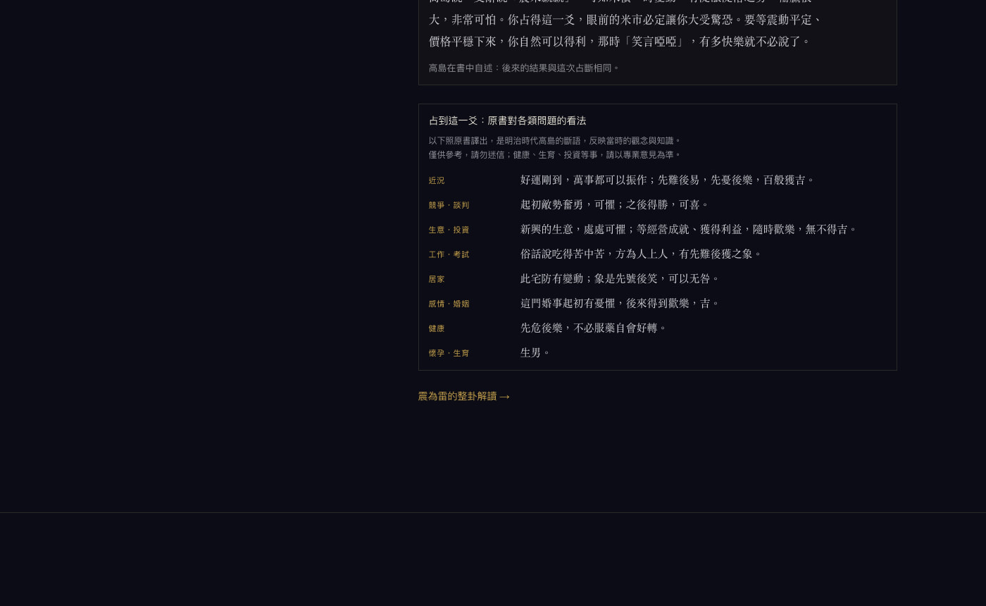 網站上某一爻的分項問事